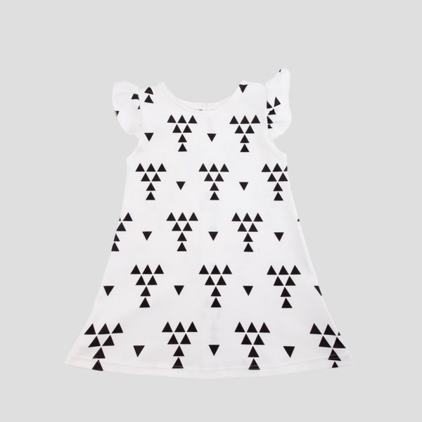White/Black Triangle Ruffle Dress - Organic Baby/Toddler