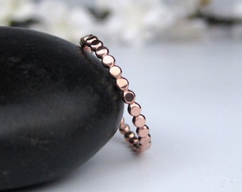 Rose Gold Filled Hammered Beaded Stacking Ring | Minimalist Handmade Dainty Stackable Ring | Bohemian Cottagecore Jewelry | Made to Order