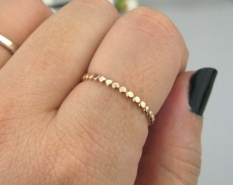 Hammered Gold Filled Beaded Stacking Ring | Handmade Stackable Ring | 14k Simple Bohemian Ring | Minimalist Everyday Jewelry | Made to Order