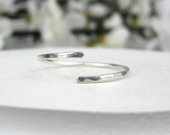 Hammered Silver Ring | Sterling Silver Adjustable Ring | Minimalist Spiral Ring | Open Cuff Stack Ring | Everyday Jewelry | Made to Order