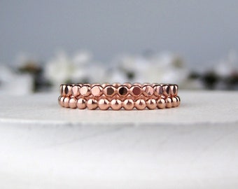 Rose Gold Filled Hammered Beaded Stacking Ring Set of 2 | Minimalist Handmade Stackable Rings | Boho Cottagecore Jewelry | Made to Order