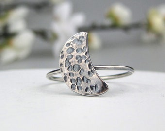 Crescent Moon Ring | Oxidized Sterling Silver Moon Phase Stacking Ring | Handmade Celestial Jewelry | Stackable Boho Ring | Made to Order