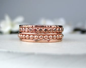 Rose Gold Filled Stacking Ring Set of 5 | Handmade Stackable Rings | Boho Cottagecore Jewelry | Earthy Rose Gold Ring Stack | Made to Order