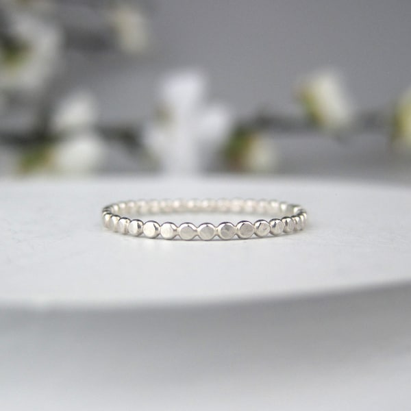 Hammered Beaded Sterling Silver Stacking Ring | Stackable Ring Set | Dainty Ring | Minimalist Jewelry | Boho Everyday Rings | Made to Order