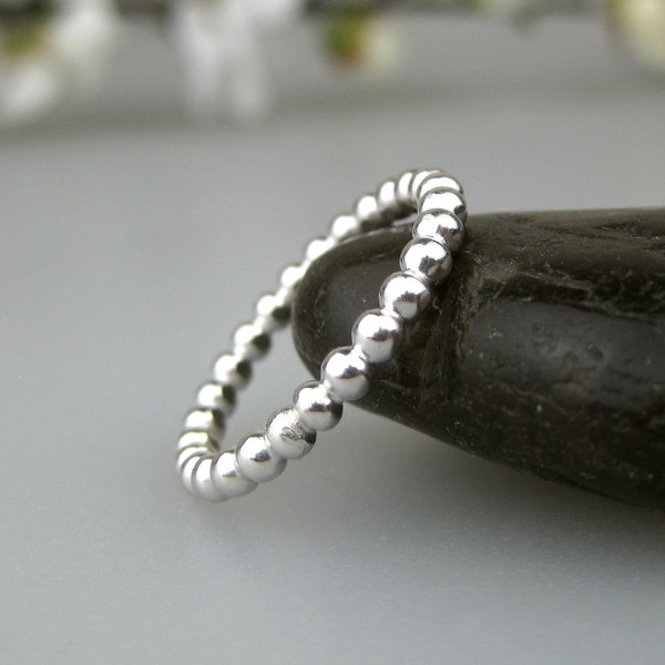 Thick Beaded Sterling Silver Stacking Ring | 2.5mm Ring | Unisex Silver Stackable Ring | Boho Beaded Ring | Statement Ring | Made to Order