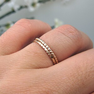 14k Gold Filled Twist Stacking Ring Set | Dainty, Thin Hammered Twisted Rings | Minimalist Handmade Boho Stackable Rope Ring | Made to Order