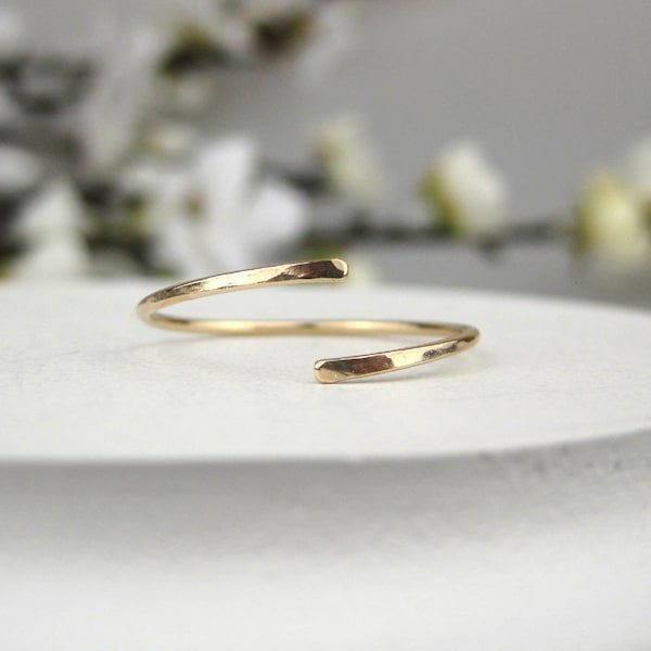 Hammered Gold Open Ring | 14k Gold Filled Adjustable Ring | Minimalist Spiral Ring | Open Cuff Stack Ring | Everyday Jewelry | Made to Order