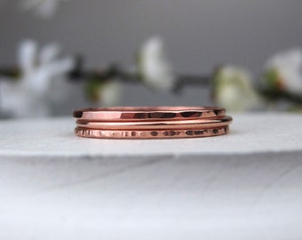 Rose Gold Stacking Ring Set of 3 | Handmade Dainty Stackable Rings | Minimalist Bohemian 14k Rose Gold Filled Ring Stack | Made to Order