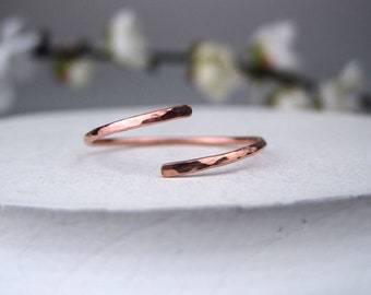 Minimalist Rose Gold Filled Open Cuff Ring for Women | Dainty Hammered 14k Rose Gold Adjustable Ring | Boho Stackable Ring | Made to Order