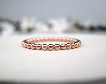 Rose Gold Filled Beaded Stacking Ring | Minimalist Handmade Stackable Ring | Bohemian Cottagecore Jewelry | Rose Gold Ring | Made to Order