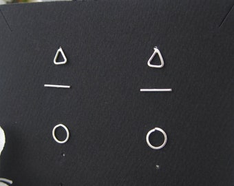 Sterling Silver Stud Earring Set | Minimalist Earrings | Geometric Triangle, Line, Circle Earring Stack | Small Stud Earring | Made to Order