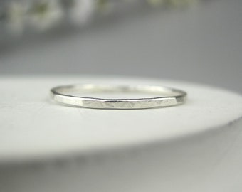 Hammered Sterling Silver Stacking Ring | Thin Simple Ring | Handmade Bohemian Dainty Ring | Minimalist Stackable Ring Set | Made to Order