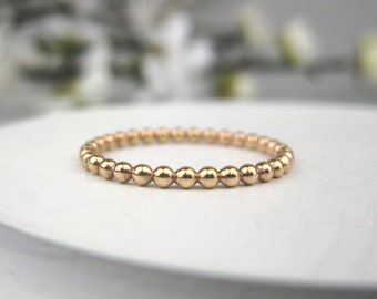 14k Gold Filled Beaded Stacking Ring | Handmade Boho Stackable Rings | Thin, Dainty, Minimalist Ring | Everyday Jewelry | Made to Order