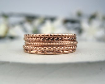 Rose Gold Filled Stacking Ring Set of 5 | Thin, Boho Stackable Rings | Handmade Dainty Ring Stack with Minimalist Aesthetic | Made to Order