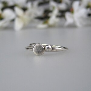 Stackable Preppy Rings Sterling Silver Sphere + Forged Pebble Stacking Ring Set | 2 Ring Set ...