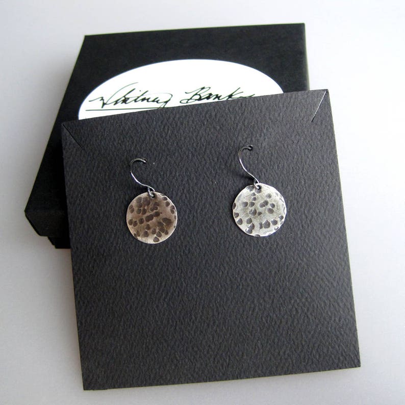 Bohemian Moons Made to Order Full Moon Earrings Crater Texture Drop Style Oxidized Sterling Silver Full Moon Phase Dangle Earrings