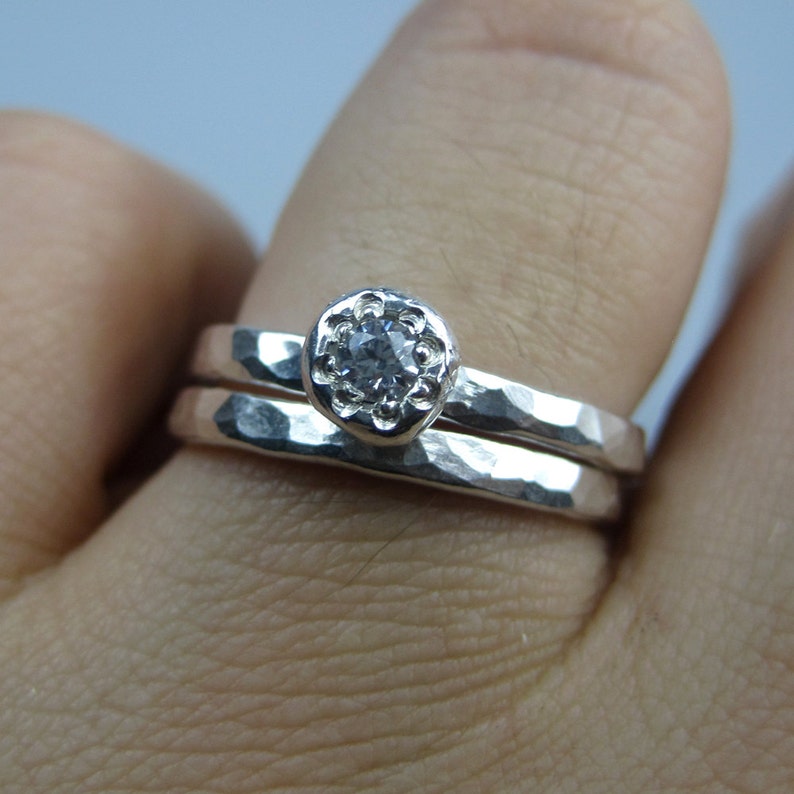 Sterling Silver Hammered Wedding Ring Alternative Wedding