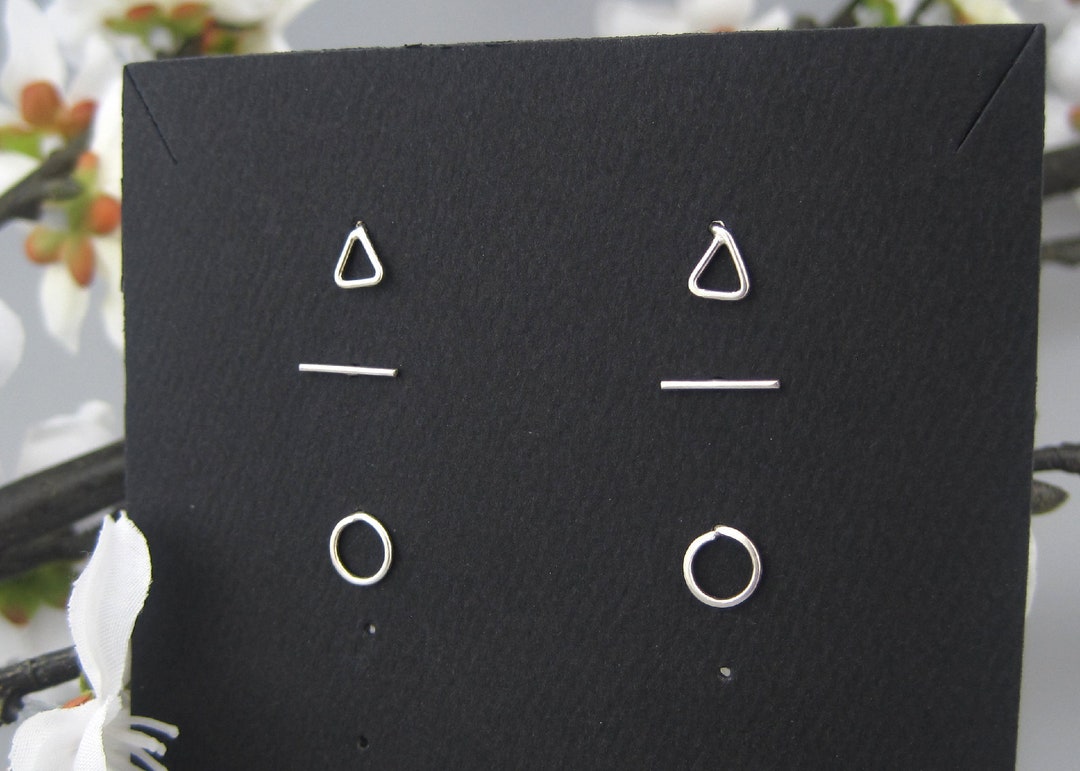 Sterling Silver Stud Earring Set Minimalist Earrings Geometric Triangle ...