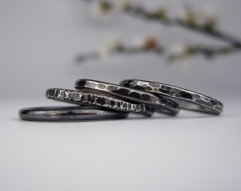 Thick Silver Ring Set | Oxidized Sterling Silver Stackable Rings | Big, Chunky Stacking Rings | Grunge Statement Jewelry | Made to Order