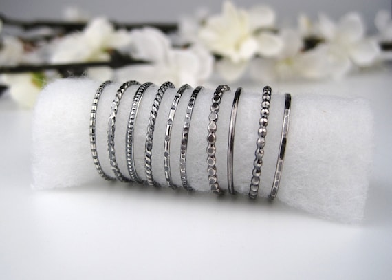 Oxidized Sterling Silver Stacking Rings | Create a Stackable Ring Set | Black Silver Ring | Thin Dainty Boho Rings | Made to Order