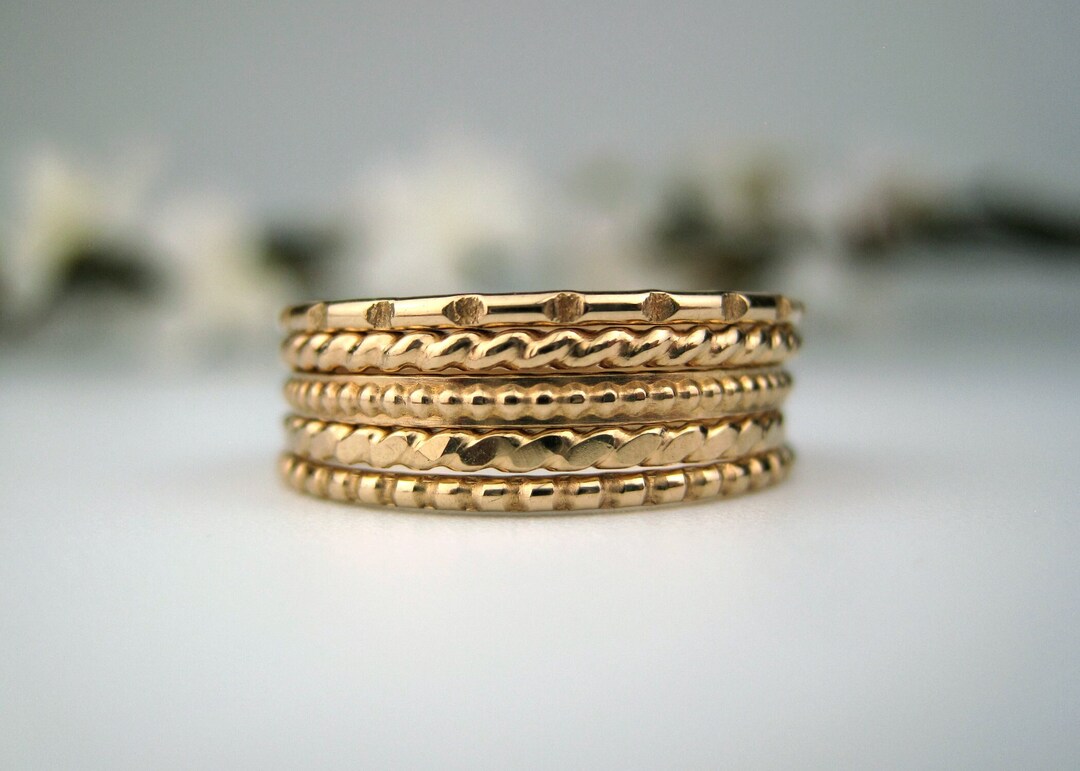 14k Gold Filled Stacking Ring Set of 5 | Handmade Stackable Rings ...