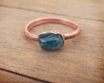 Teal Apatite copper electroformed ring
