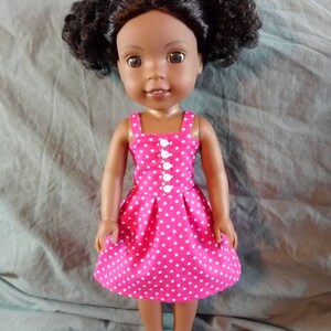 Pink polka dot 14.5 inch doll dress