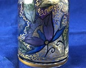 Vintage Hand-Painted Ceskci Art Nouveau Stoppered Glass Perfume Bottle Gold Mint