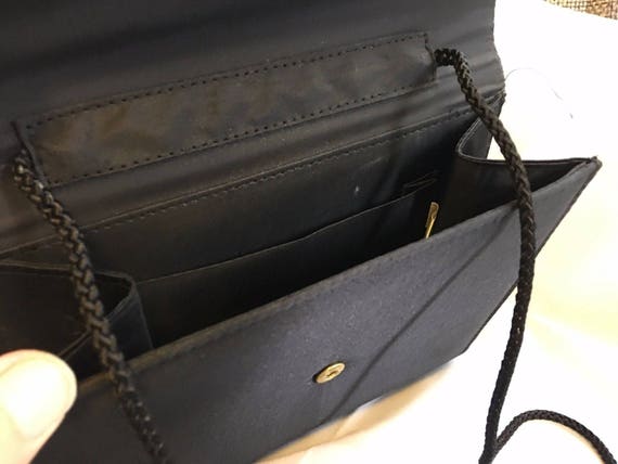 Vintage Black Satin Evening Bag Multi-Colored Bea… - image 6