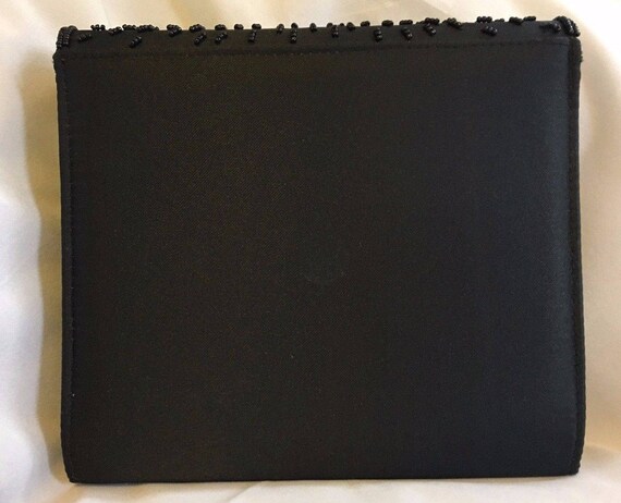 Vintage Black Satin Evening Bag Multi-Colored Bea… - image 4