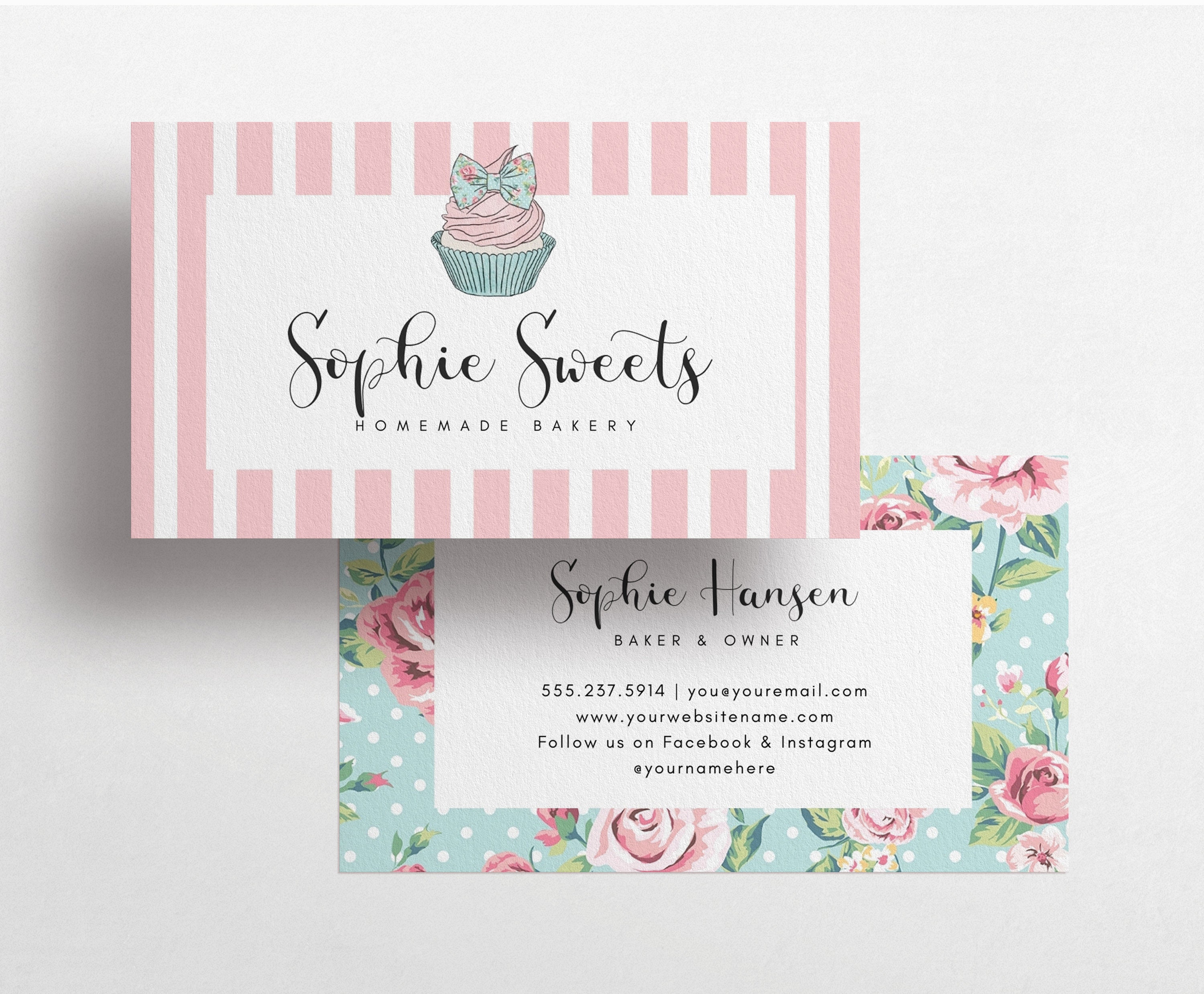 Editable Bakery Business Card Cupcake Business Card Bakery Etsy