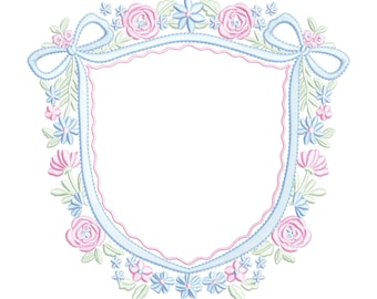 Motif de broderie grand millénaire Preppy Crest, motifs de broderie numériques, téléchargement immédiat, broderie de crête d'arc coquette
