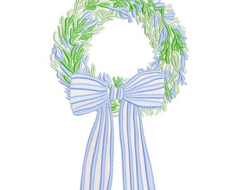 Preppy Crest wreath grandmillennial embroidery design, digital embroidery designs, instant download, coquette bow crest floral wreath