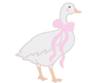Preppy silly goose embroidery design, goose with bow, digital embroidery designs, instant download, grandmillennial embroidery design