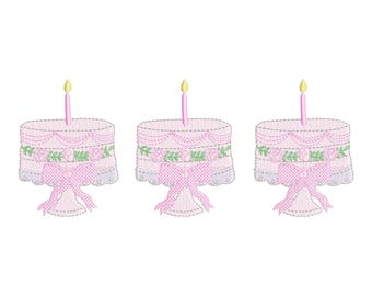 Grandmillennial birthday embroidery design, digital embroidery designs, instant download, preppy birthday cake embroidery