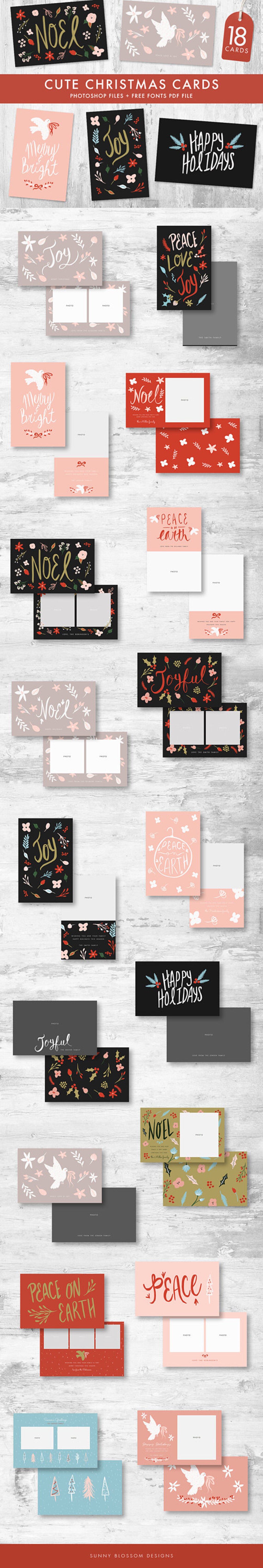 Christmas cards greeting cards psd photoshop template | Etsy