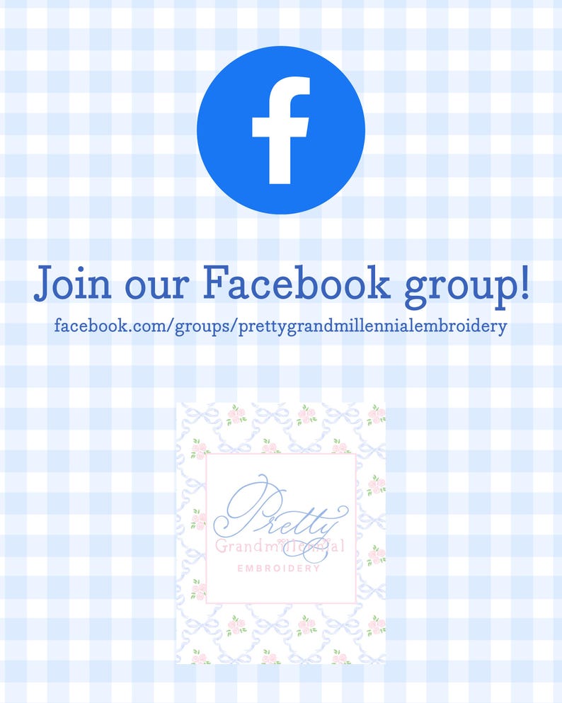 The image is a Facebook group advertisement featuring a blue Facebook logo, a white Facebook group name, and a floral pattern. The text invites viewers to join the Facebook group and provides a website address for joining.