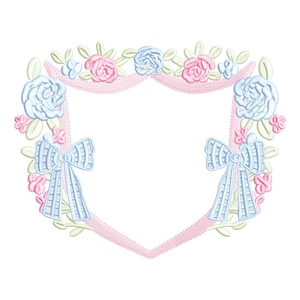 Preppy Crest grandmillennial embroidery design, digital embroidery designs, instant download, coquette bow crest embroidery