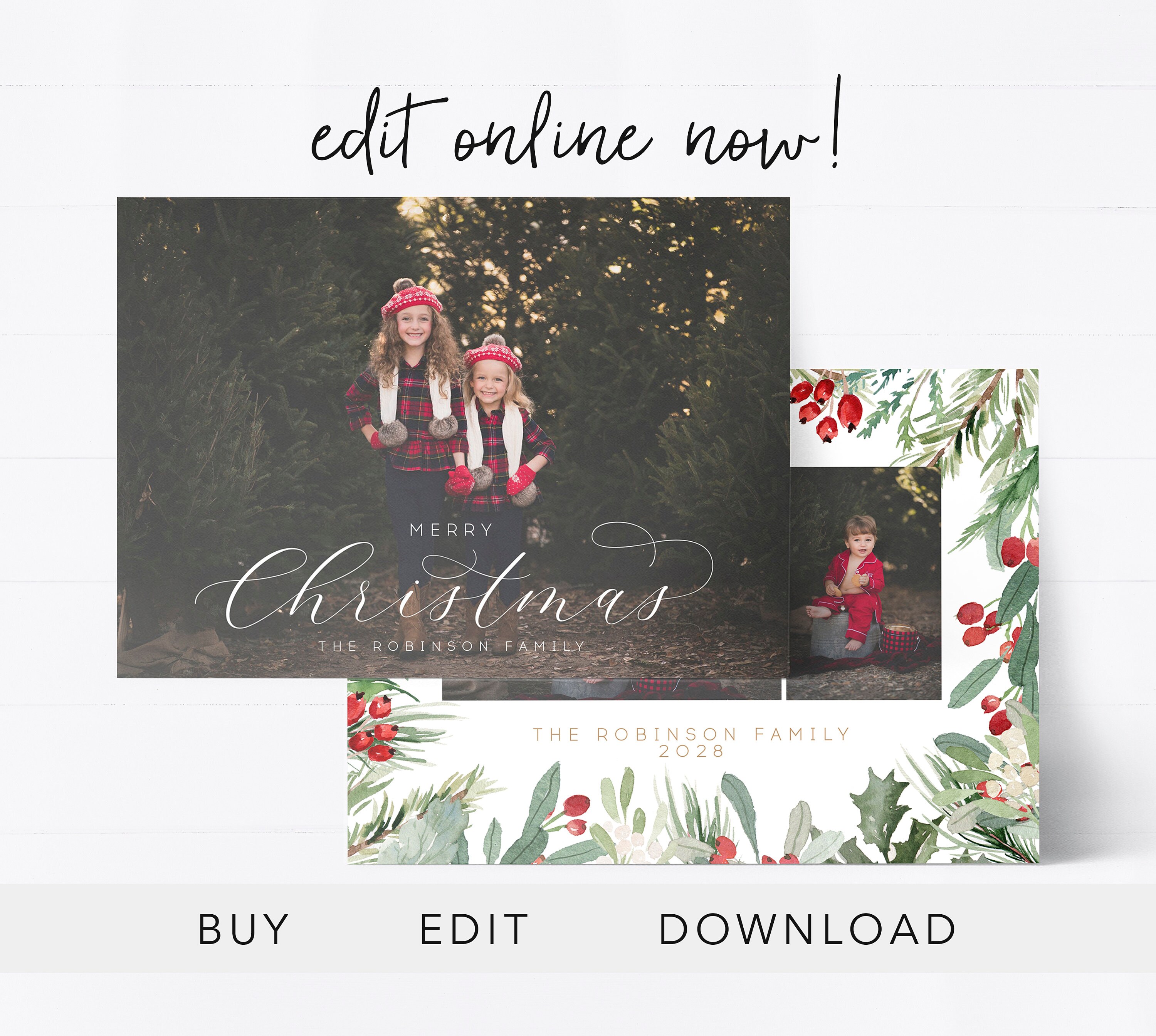 Christmas Card Template for Photographers, Editable Christmas Card  Template, Holiday Card Design, Christmas Marketing, Holiday EDIT ONLINE Throughout Holiday Card Templates For Photographers