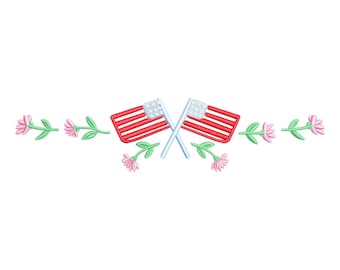 4th of July floral embroidery, embroidery patriotic Flag, coquette bow, red white and blue embroidery designs, American flag embroidery