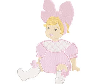 Preppy grandmillennial little girl smocked bubble embroidery design, instant download, coquette embroidery, heirloom embroidery digital