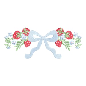 Grandmillennial Strawberry Bow embroidery design, digital embroidery designs, embroidery, coquette embroidery, strawberries embroidery