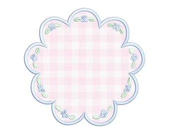 Preppy scallop frame applique embroidery, applique design, floral scallop frame embroidery applique, grandmillennial embroidery design