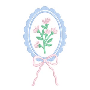 Grandmillennial Floral bow embroidery design, digital embroidery designs, instant download, bouquet embroidery, preppy floral embroidery