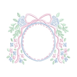 Preppy Crest wreath grandmillennial embroidery design, digital embroidery designs, instant download, coquette bow crest floral wreath