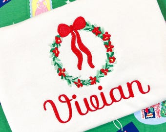 Preppy Christmas wreath grandmillennial embroidery design, digital embroidery designs, instant download, coquette bow Christmas wreath