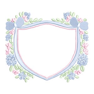 Preppy Crest wreath grandmillennial embroidery design, digital embroidery designs, instant download, coquette bow crest floral wreath