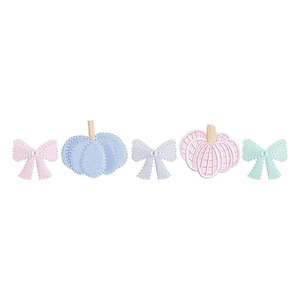 Grandmillennial pumpkins embroidery design, digital embroidery designs, instant download, preppy pumpkin bows embroidery