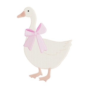 Preppy silly goose embroidery design, goose with bow, digital embroidery designs, instant download, grandmillennial embroidery design