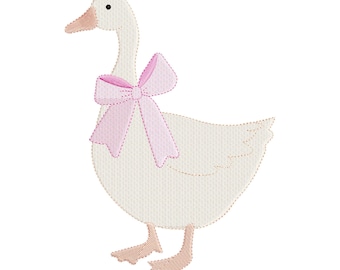 Preppy silly goose embroidery design, goose with bow, digital embroidery designs, instant download, grandmillennial embroidery design